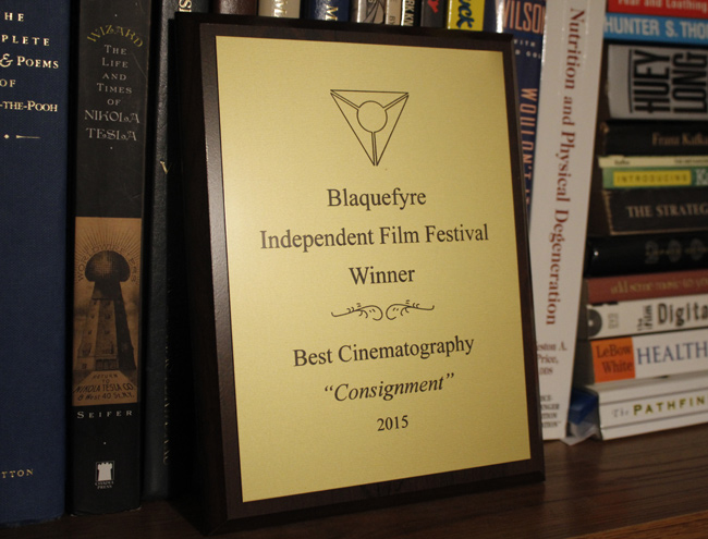 "Consignment" wins award for BEST CINEMATOGRAPHY at the 2015 Blaquefyre Independent Film Festival